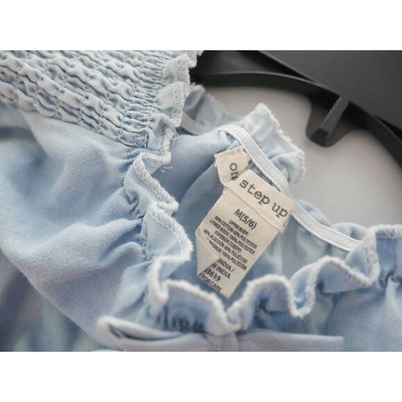 Girls' Lilac & Medium Blue Floral Denim Smocked Puff-Sleeve Maxi Dress 5/6 #1786 - Picture 6 of 6